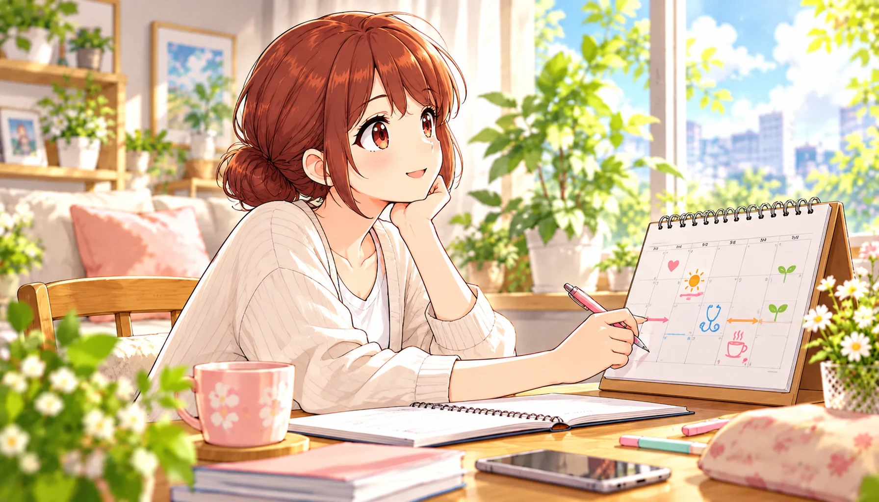 カレンダーで仕事と生活の予定を考えるじんちゃん