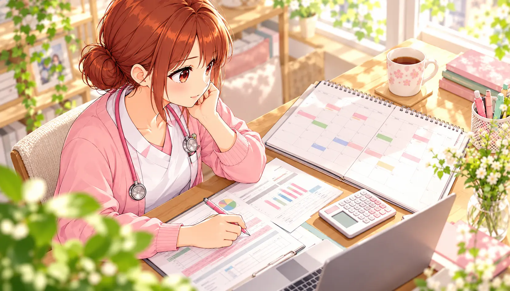 訪問予定と給与条件を確認するじんちゃん
