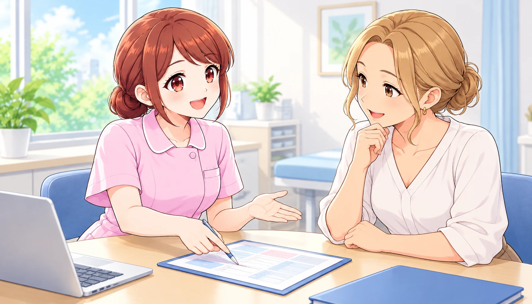 クリニックで患者の話を聞きながら問診を行うジンちゃん
