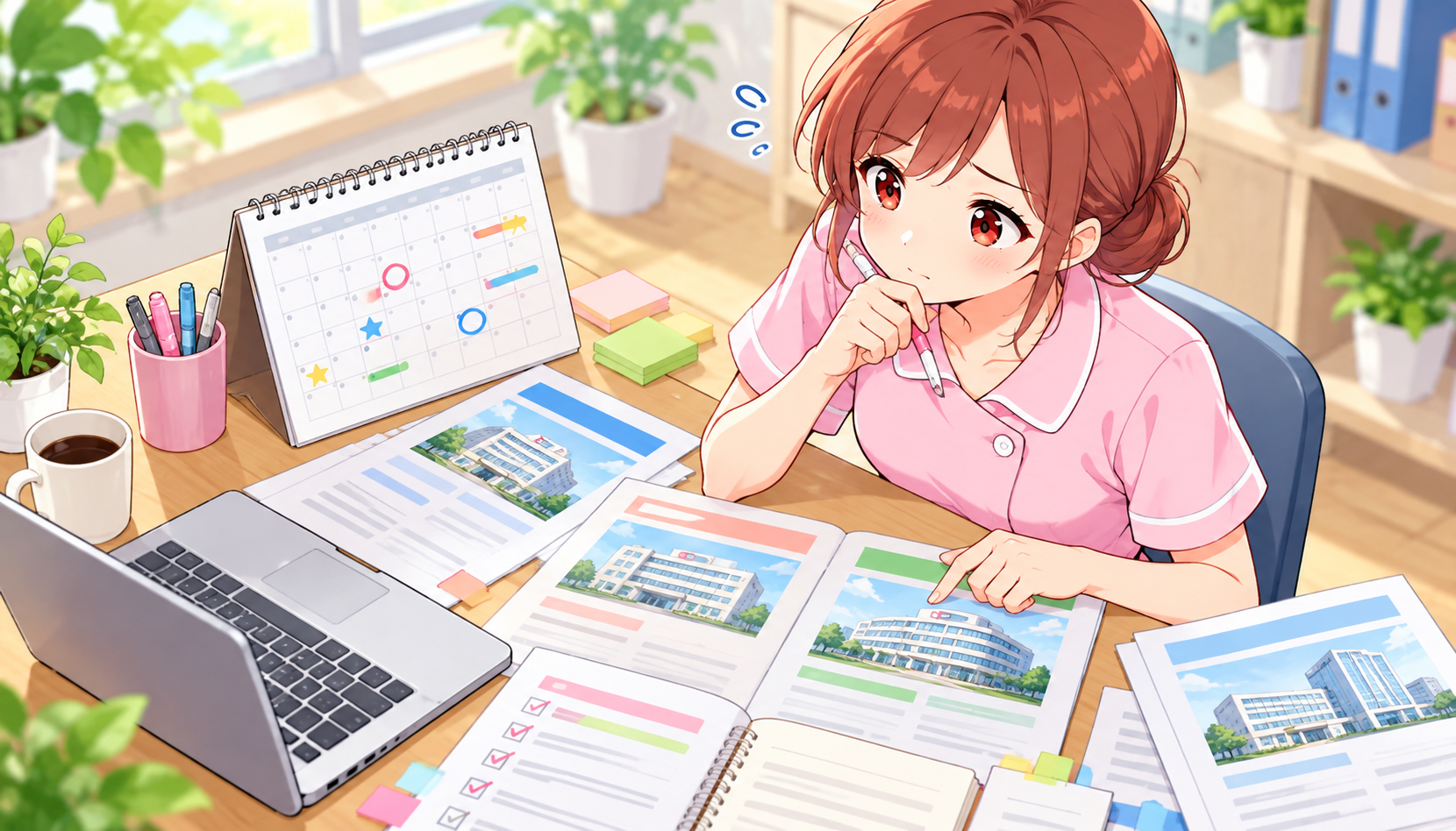 面接日と内定の回答期限を整理するジンちゃん