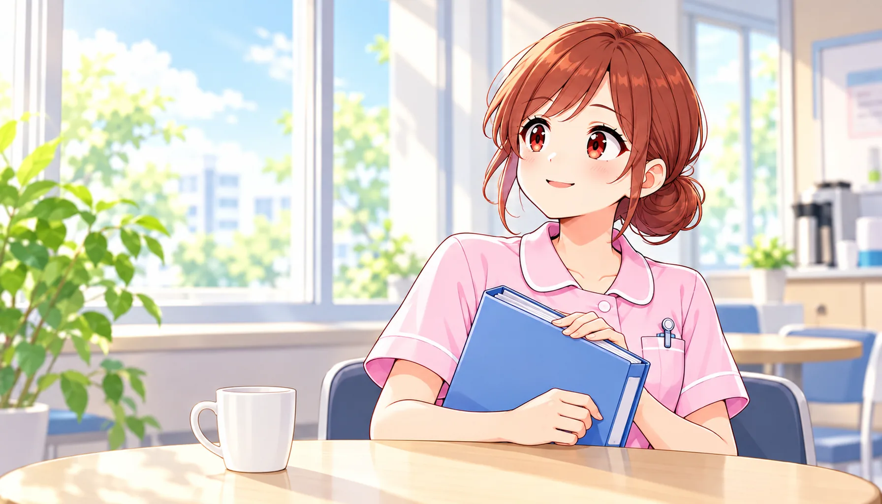 予定を整理したファイルを持ち安心した表情のジンちゃん