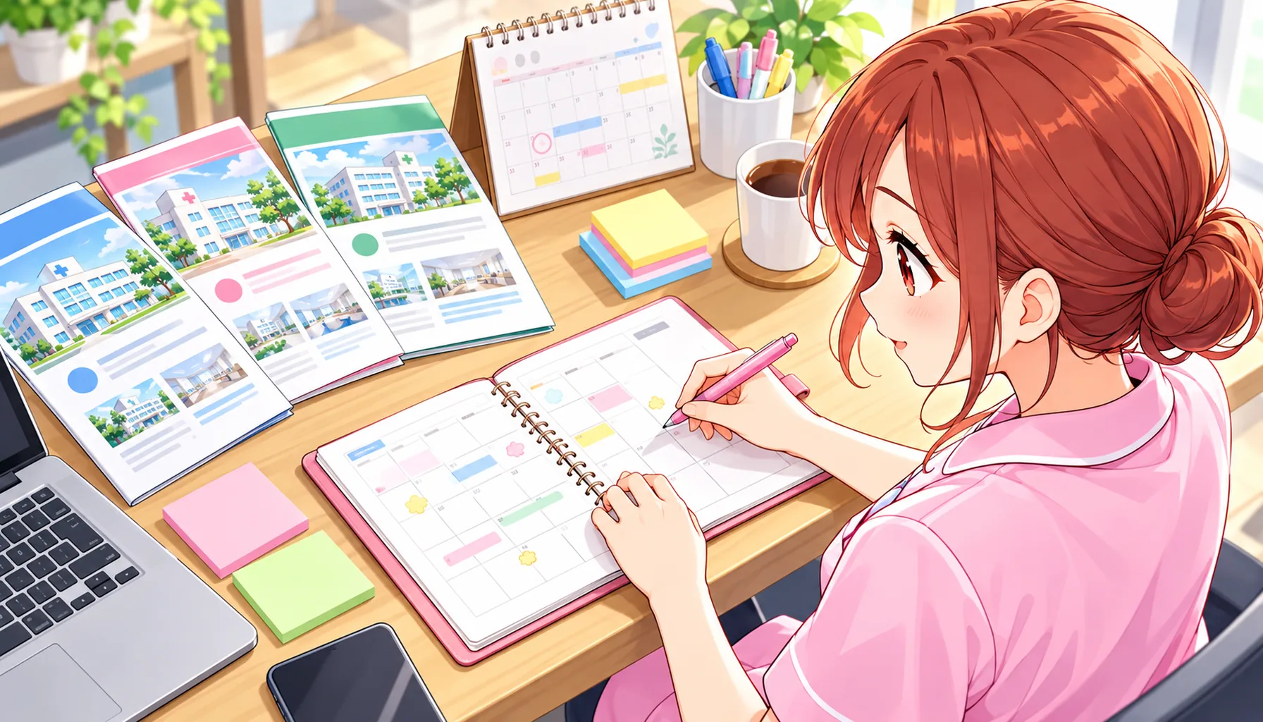 手帳に転職活動の予定を書き込むジンちゃん