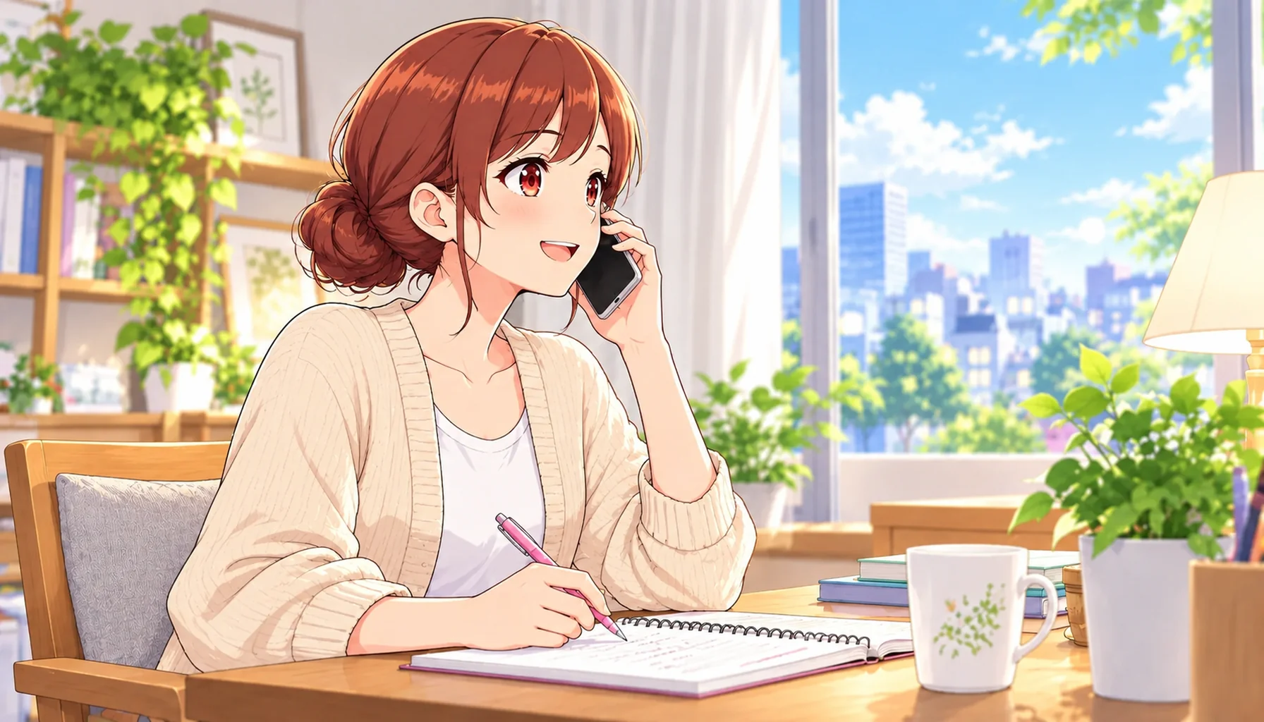 転職の相談をしながら、面接で伝えることをノートにまとめるジンちゃん