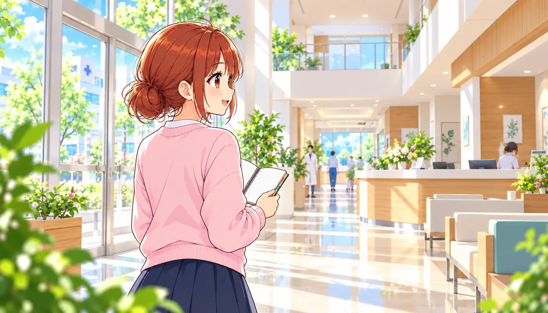 病院見学で院内の案内を確認するじんちゃん
