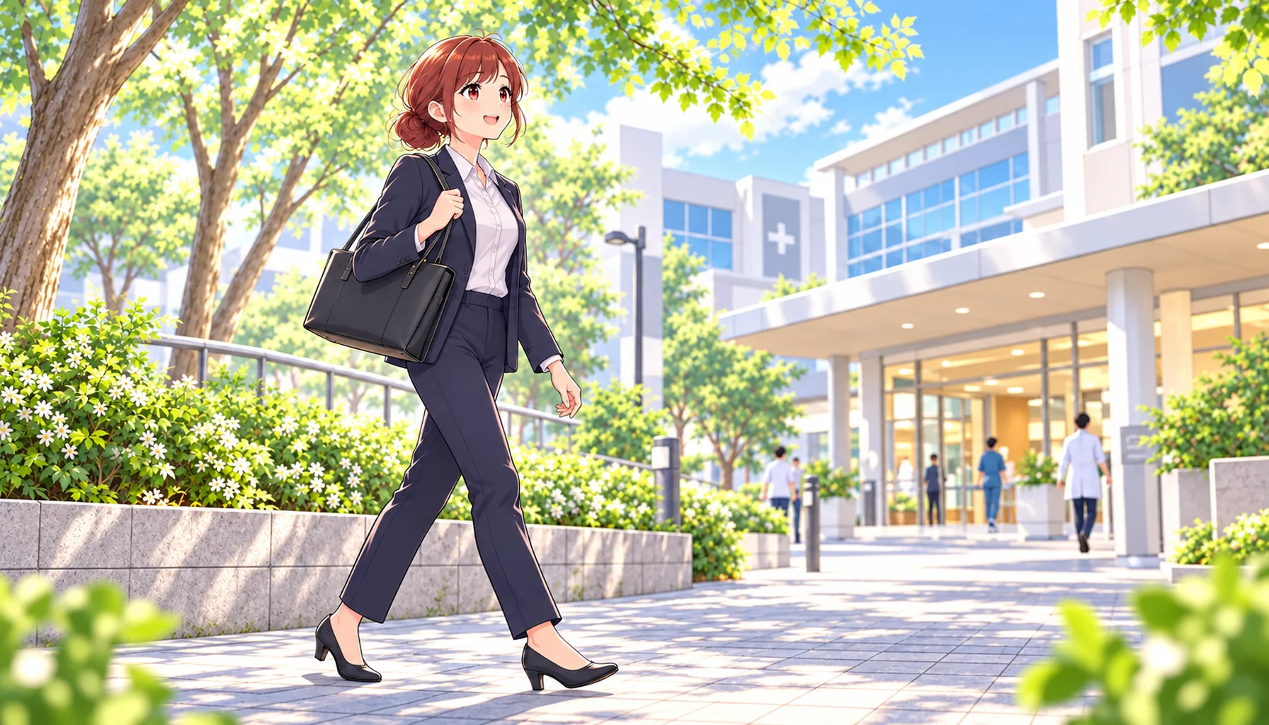 新しい職場となる病院へ向かう看護師