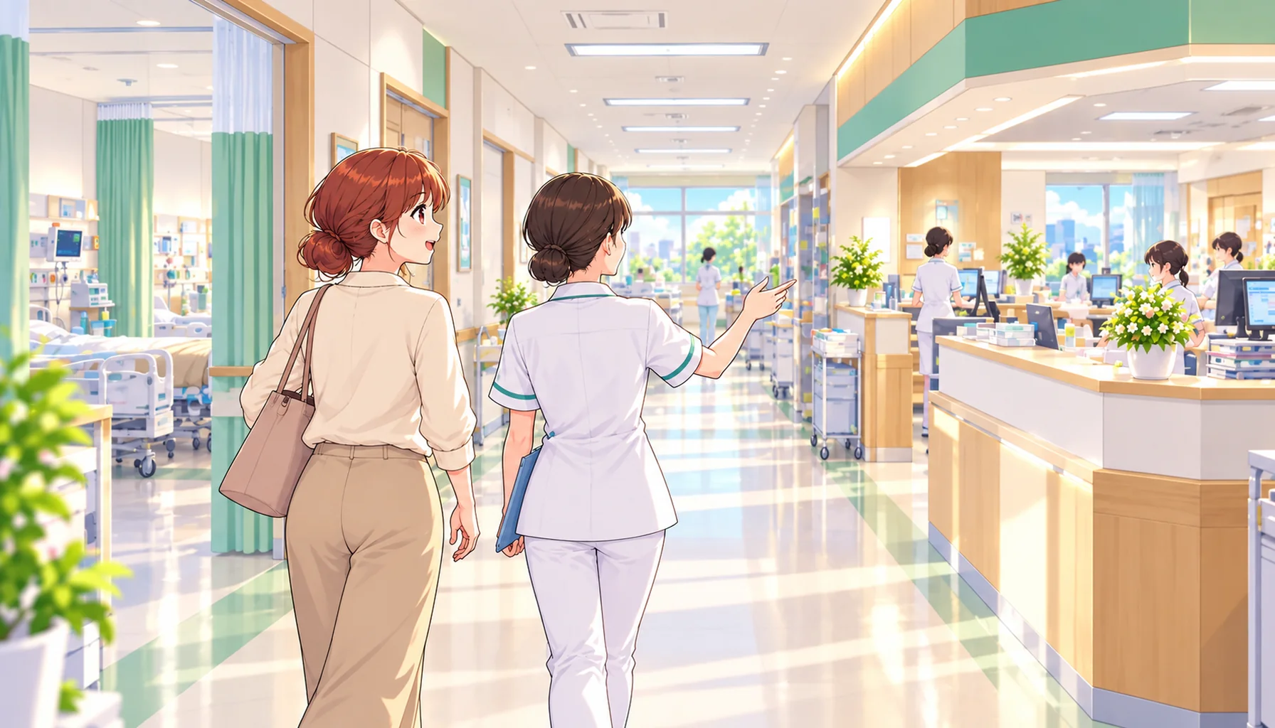 病棟見学で院内の環境や仕事の流れを確認するジンちゃん
