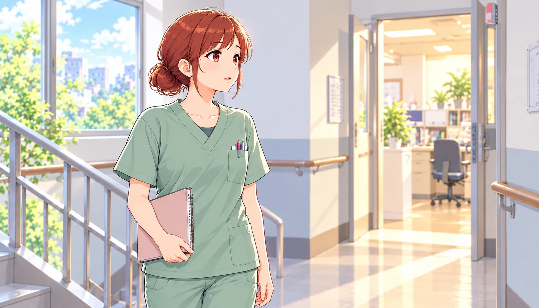 勤務中の不安を相談しようと、スタッフのいる部屋へ向かうジンちゃん