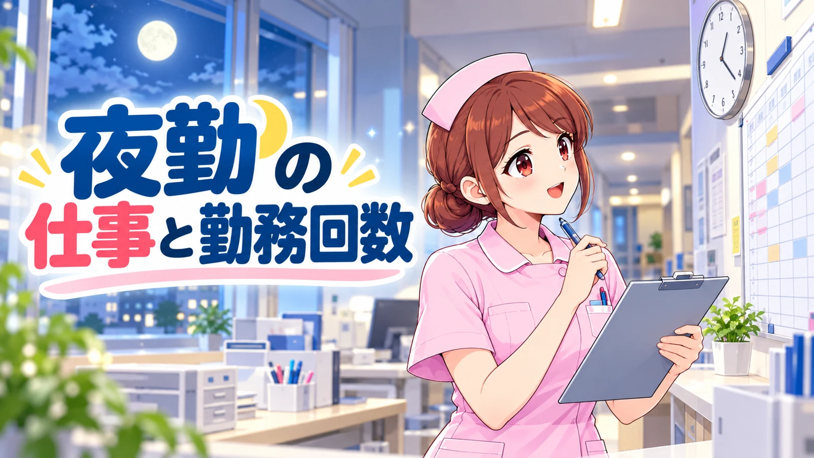 夜勤の仕事と勤務回数を確認するジンちゃん