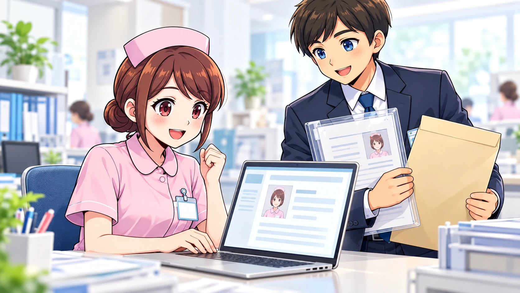 応募書類のPDFと郵送用の書類を提出前に確認する看護師