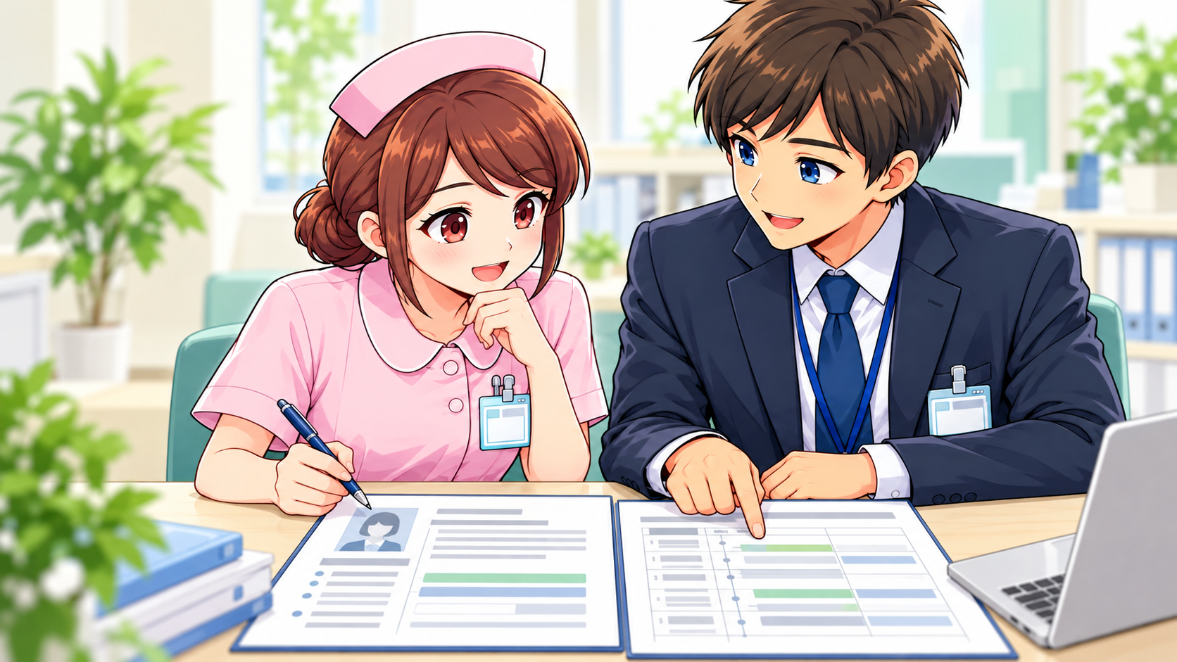履歴書と職務経歴書を照合する看護師と採用担当