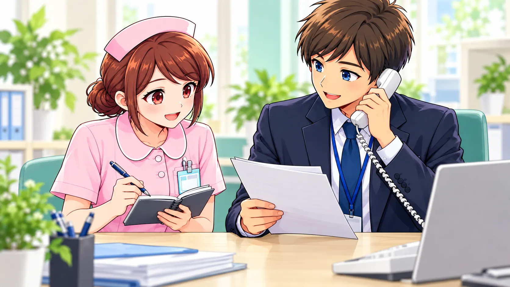 応募理由を電話で確認する採用担当と看護師
