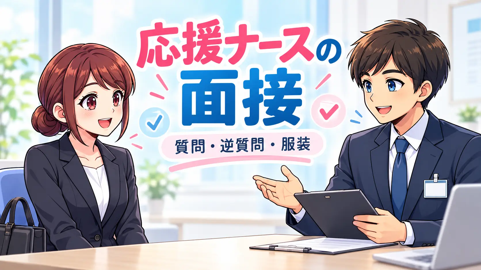 応援ナースの面接の質問・逆質問・服装を紹介するイラスト
